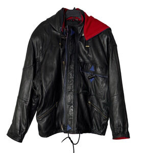 Vintage marc buchanan pellé pellé - Y2K Hooded Men's Black Leather Jacket